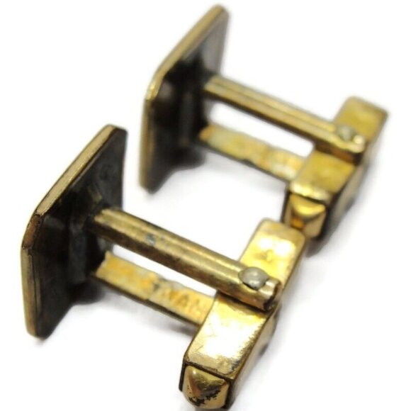 Vintage Signed Swank 1/20 12KGF Cufflinks Small Square Etched Lines Tuxedo Shirt - Picture 10 of 12